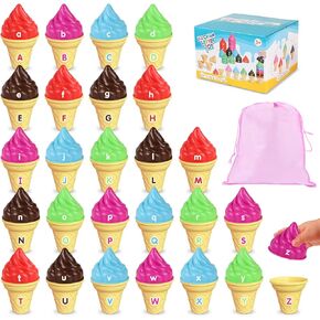 Ice Cream Alphabet Learning Toys,Counting and Color Sorting Matching Letter Game for Toddlers,Preschool Kindergarten Learning Activities Stacking Montessori Fine Motor Skills Toys for Toddler Kids