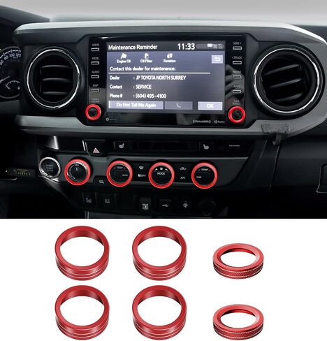 Interior Accessories Compatible with Toyota Tacoma 2023-2020 with 8" or 7" Touchscreens, Decorated Radio Button Knob Covers for Dashboard Audio Switch, Aluminum Alloy Trim Ring, 2PCS, Red in Saudi Arabia