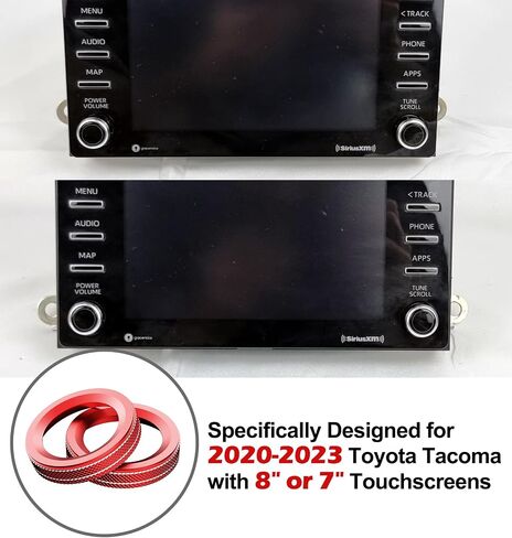 Interior Accessories Compatible with Toyota Tacoma 2023-2020 with 8" or 7" Touchscreens, Decorated Radio Button Knob Covers for Dashboard Audio Switch, Aluminum Alloy Trim Ring, 2PCS, Red in Saudi Arabia