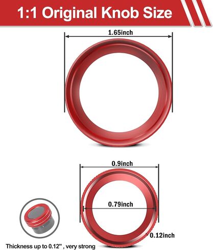 Interior Accessories Compatible with Toyota Tacoma 2023-2020 with 8" or 7" Touchscreens, Decorated Radio Button Knob Covers for Dashboard Audio Switch, Aluminum Alloy Trim Ring, 2PCS, Red in Saudi Arabia