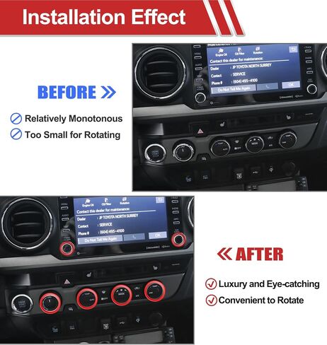 Interior Accessories Compatible with Toyota Tacoma 2023-2020 with 8" or 7" Touchscreens, Decorated Radio Button Knob Covers for Dashboard Audio Switch, Aluminum Alloy Trim Ring, 2PCS, Red in Saudi Arabia