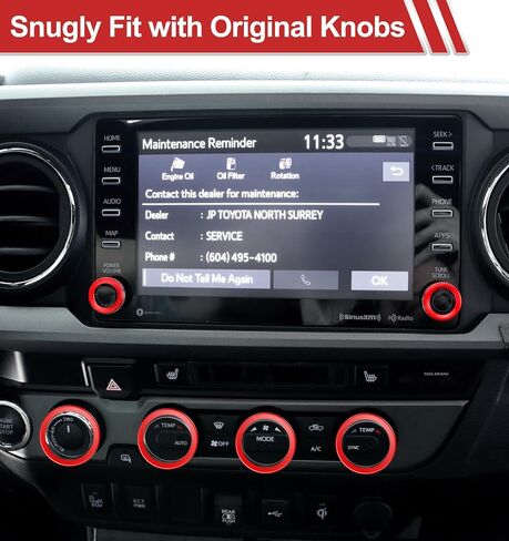 Interior Accessories Compatible with Toyota Tacoma 2023-2020 with 8" or 7" Touchscreens, Decorated Radio Button Knob Covers for Dashboard Audio Switch, Aluminum Alloy Trim Ring, 2PCS, Red in Saudi Arabia