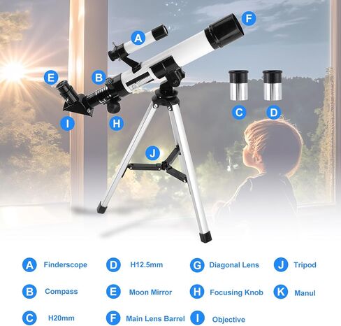 Telescope for Kids & Beginners Adults 40/400mm Astronomical Telescopes Refractor with Finder Scope Compass and Tripod in Saudi Arabia