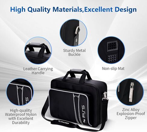 G-STORY Carrying Travel Bag, Case Storage Compatible with Playstation 5 Console, with Zinc Alloy Zippers for Console, Controllers and Accessories, One Controller Skin is Included in Saudi Arabia