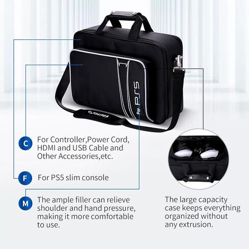 G-STORY Carrying Travel Bag, Case Storage Compatible with Playstation 5 Console, with Zinc Alloy Zippers for Console, Controllers and Accessories, One Controller Skin is Included in Kuwait