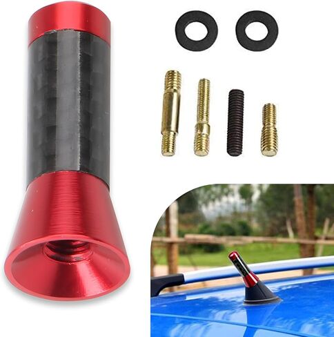 1 PC Car Carbon Fiber Short Antenna, 1.37" Signal Wireless Booster Antenna, Metal Mini Exterior Antenna Decoration Replacement with Mounting Accessories, Universal for Cars (Silver & Black) in Saudi Arabia