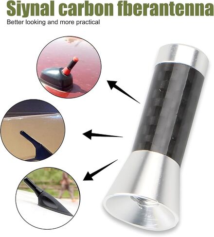 1 PC Car Carbon Fiber Short Antenna, 1.37" Signal Wireless Booster Antenna, Metal Mini Exterior Antenna Decoration Replacement with Mounting Accessories, Universal for Cars (Silver & Black) in Saudi Arabia