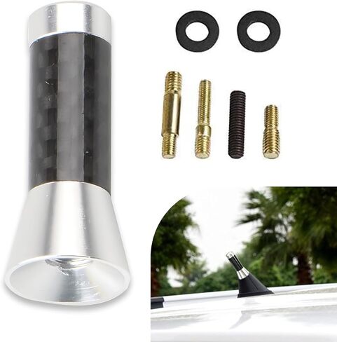 1 PC Car Carbon Fiber Short Antenna, 1.37" Signal Wireless Booster Antenna, Metal Mini Exterior Antenna Decoration Replacement with Mounting Accessories, Universal for Cars (Silver & Black) in Saudi Arabia