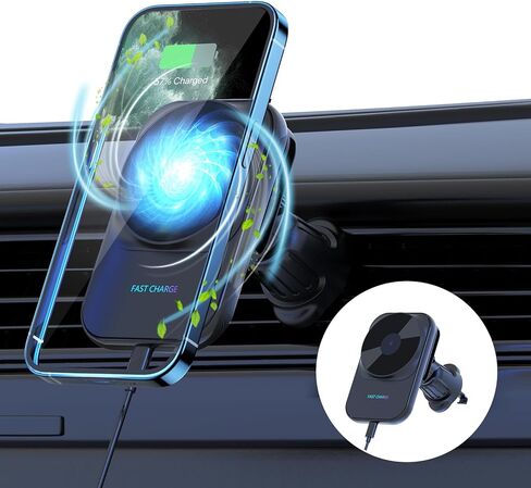 Wireless Car Charger Mount for iPhone Magnetic with Semiconductor Cooling Charger Magnet Mount for Fast Charging Magnetic Phone Car Mount Compatible with iPhone15/14/13/12 Series in Kuwait