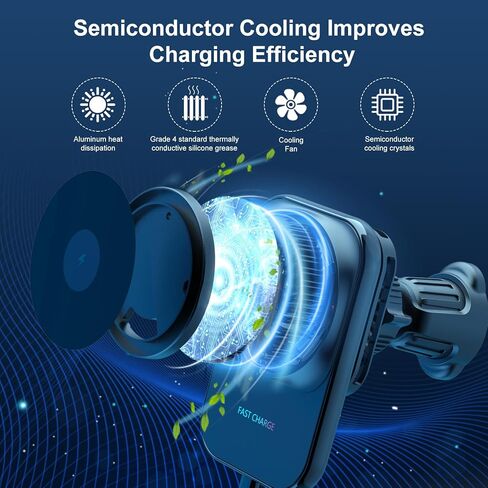 Wireless Car Charger Mount for iPhone Magnetic with Semiconductor Cooling Charger Magnet Mount for Fast Charging Magnetic Phone Car Mount Compatible with iPhone15/14/13/12 Series in Kuwait