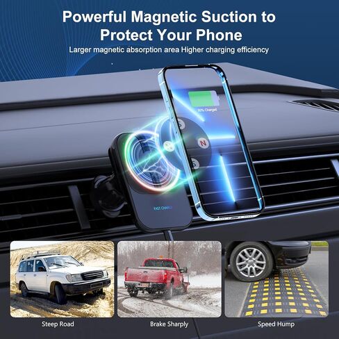 Wireless Car Charger Mount for iPhone Magnetic with Semiconductor Cooling Charger Magnet Mount for Fast Charging Magnetic Phone Car Mount Compatible with iPhone15/14/13/12 Series in Kuwait