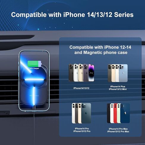 Wireless Car Charger Mount for iPhone Magnetic with Semiconductor Cooling Charger Magnet Mount for Fast Charging Magnetic Phone Car Mount Compatible with iPhone15/14/13/12 Series in Kuwait