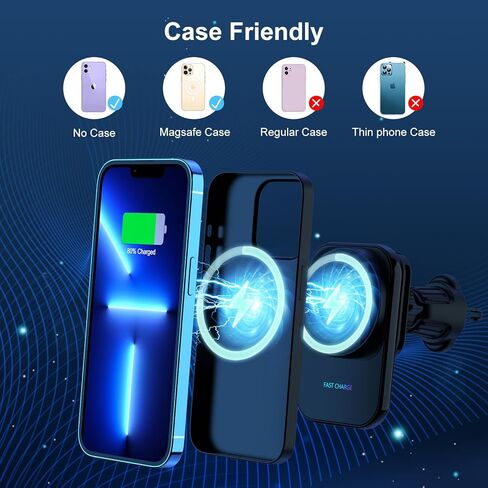 Wireless Car Charger Mount for iPhone Magnetic with Semiconductor Cooling Charger Magnet Mount for Fast Charging Magnetic Phone Car Mount Compatible with iPhone15/14/13/12 Series in Kuwait