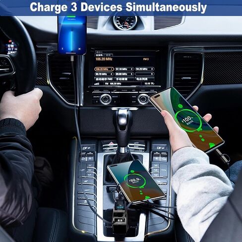 شاحن سيارة قابل للسحب 4 في 1 شحن فائق السرعة، كابلات صغيرة قابلة للسحب من النوع C، منافذ USB، محول شاحن سيارة سريع 60 وات متوافق مع iPhone 15/14/13/12/11 Pro، Android، Pixel، iPad/iPod in Saudi Arabia