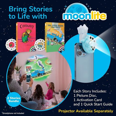 Moonlite Storytime Storytime Reels، مجموعتان من القصص، سيارات وحفار، قصص رقمية لجهاز العرض، هدايا التعلم المبكر للأطفال الصغار من عمر سنة فما فوق in Kuwait