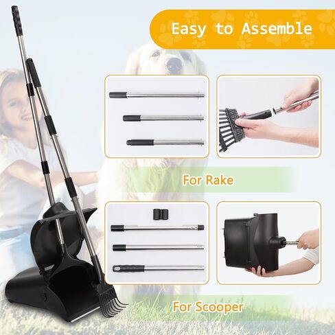 Dog Pooper Scooper for Large Dogs with 36.6" Long Handle,Metal Poop Scooper for Dogs-10.5" Width Stainless Steel Tray and Rake Set,Sturdy Dog Poop Scooper for Yard in Saudi Arabia