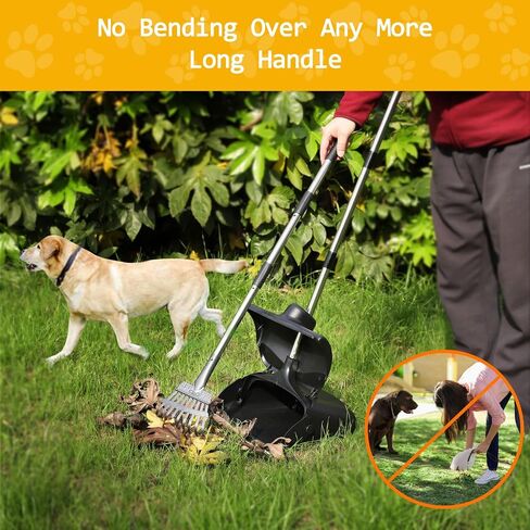 Dog Pooper Scooper for Large Dogs with 36.6" Long Handle,Metal Poop Scooper for Dogs-10.5" Width Stainless Steel Tray and Rake Set,Sturdy Dog Poop Scooper for Yard in Saudi Arabia