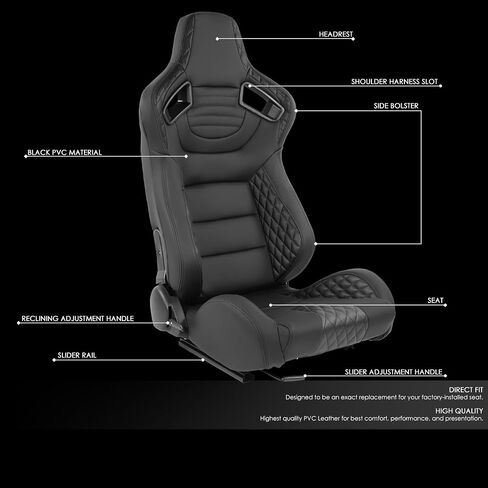 مقاعد دلو عالمية قابلة للإمالة من DNA MOTORING مع مزلقات تثبيت سفلية، 21 بوصة عرض × 22 بوصة عمق × 38 بوصة ارتفاع، أسود/أزرق، RS-JBR-003-BL in Kuwait