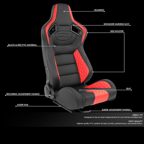 مقاعد دلو عالمية قابلة للإمالة من DNA MOTORING مع مزلقات تثبيت سفلية، 21 بوصة عرض × 22 بوصة عمق × 38 بوصة ارتفاع، أسود/أزرق، RS-JBR-003-BL in Kuwait