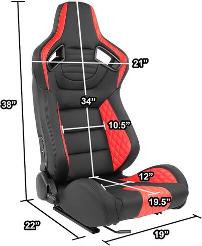 مقاعد دلو عالمية قابلة للإمالة من DNA MOTORING مع مزلقات تثبيت سفلية، 21 بوصة عرض × 22 بوصة عمق × 38 بوصة ارتفاع، أسود/أزرق، RS-JBR-003-BL in Kuwait