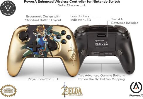 وحدة تحكم PowerA اللاسلكية المحسنة بتقنية البلوتوث لجهاز Nintendo Switch | جهاز التحكم بالحركة | زيلدا بريث أوف ذا وايلد in Kuwait