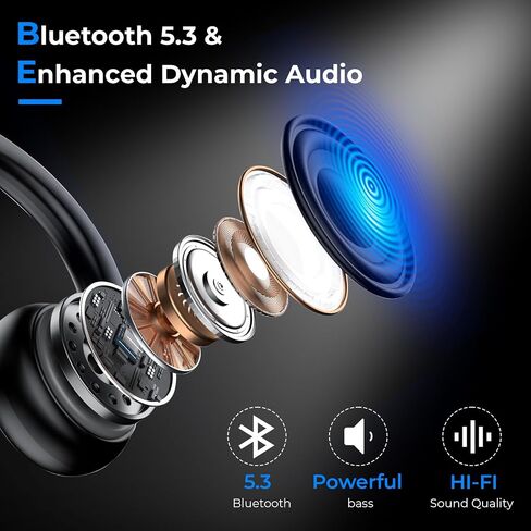 Bone Conduction Headphones Bluetooth 5.3 Open Ear Headphones with Microphones Wireless Workouts Headset Waterproof Lightweight, 8Hrs Playtime for Running, Cycling, Gym, Black in Saudi Arabia