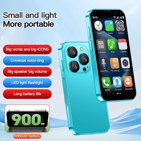 هاتف صغير XS18Pro 3.0 بوصة HD 2GB+16GB 3.0 بوصة HD رباعي النواة ثنائي شريحة الاتصال هاتف محمول للأطفال Android Kids صغير جدًا 3G هاتف ذكي صغير للجيب للطلاب (أزرق سماوي) in Saudi Arabia