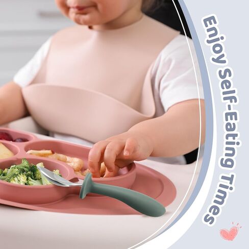 مجموعة أدوات المائدة الفضية للأطفال من Hushee، 60 قطعة، ملاعق وشوك آمنة للأطفال، أدوات مائدة للأطفال للتغذية الذاتية من الفولاذ المقاوم للصدأ مع مقبض سيليكون دائري (ألوان زرقاء متنوعة) in Kuwait