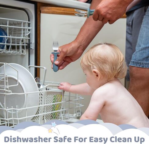 مجموعة أدوات المائدة الفضية للأطفال من Hushee، 60 قطعة، ملاعق وشوك آمنة للأطفال، أدوات مائدة للأطفال للتغذية الذاتية من الفولاذ المقاوم للصدأ مع مقبض سيليكون دائري (ألوان زرقاء متنوعة) in Kuwait