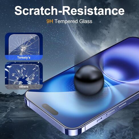 واقي شاشة T Tersely 3+3 لهاتف iPhone 16 Pro Max [6.9 بوصة] مع واقي عدسة الكاميرا وإطار محاذاة التثبيت، مقاوم للخدش، زجاج مقوى عالي الصلابة 9H شفاف - 3 عبوات لكل منها in Kuwait