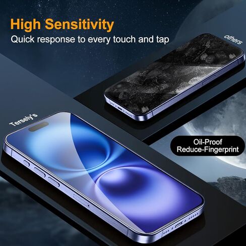 واقي شاشة T Tersely 3+3 لهاتف iPhone 16 Pro Max [6.9 بوصة] مع واقي عدسة الكاميرا وإطار محاذاة التثبيت، مقاوم للخدش، زجاج مقوى عالي الصلابة 9H شفاف - 3 عبوات لكل منها in Kuwait