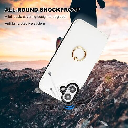 for iPhone 16 Plus Wallet Case with Card Holder, 360° Rotation Ring Kickstand RFID Blocking PU Leather Double Magnetic Clasp Shockproof Cover for Women and Girls 6.7 Inch (White) in Saudi Arabia