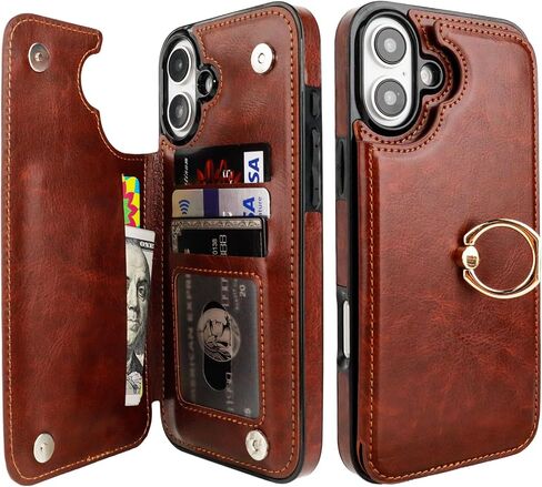 for iPhone 16 Plus Wallet Case with Card Holder, 360° Rotation Ring Kickstand RFID Blocking PU Leather Double Magnetic Clasp Shockproof Cover for Women and Girls 6.7 Inch (White) in Saudi Arabia