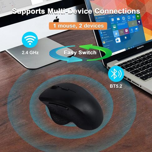 Ergonomic Wireless Mouse Bluetooth & 2.4GHz Dual-Mode Vertical Mouse Rechargeable Silent Ergo Mouse with USB Receiver 3 Adjustable DPI Portable Optical Mouse for Laptop PC Computer Desktop (Black) in Saudi Arabia