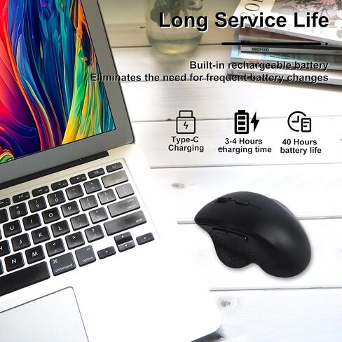 Ergonomic Wireless Mouse Bluetooth & 2.4GHz Dual-Mode Vertical Mouse Rechargeable Silent Ergo Mouse with USB Receiver 3 Adjustable DPI Portable Optical Mouse for Laptop PC Computer Desktop (Black) in Saudi Arabia
