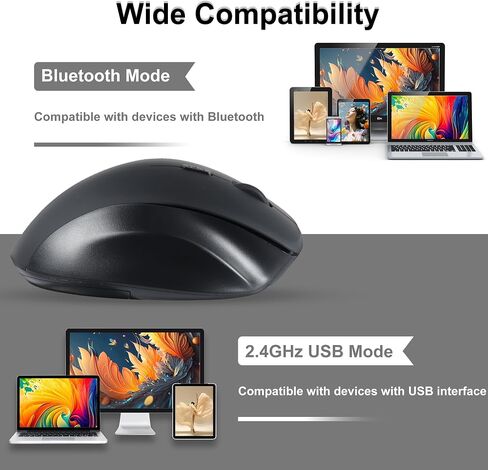 Ergonomic Wireless Mouse Bluetooth & 2.4GHz Dual-Mode Vertical Mouse Rechargeable Silent Ergo Mouse with USB Receiver 3 Adjustable DPI Portable Optical Mouse for Laptop PC Computer Desktop (Black) in Saudi Arabia