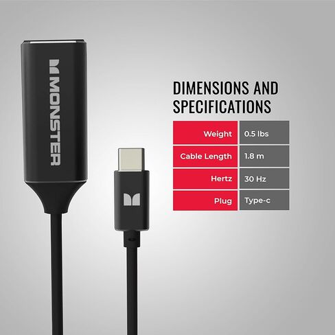 Monster Classic 1.6ft / 0.5m USB C to HDMI Adapter (4k 30Hz) in Kuwait