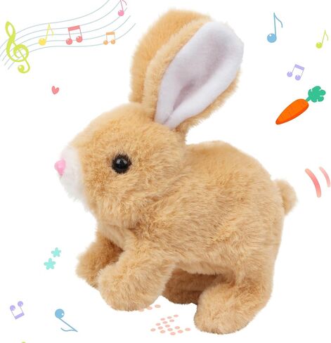 Hopearl Hopping Rabbit with LED Ears Interactive Electronic Pet Plush Bunny Toy with Sounds and Movements Animated Walking Wiggle Light up Ears Twitch Nose Gift for Toddlers Birthday, White, 7'' in Kuwait