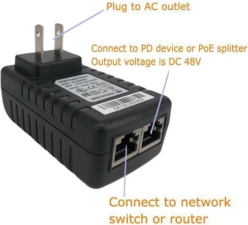 Y-Axis Wall Plug PoE Injector Power Over Ethernet Supply 48V 0.5A for Security IP Camera 2 Pack in Kuwait