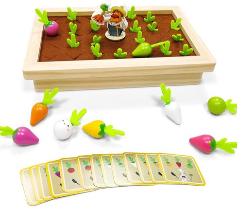 Montessori Toys for 3 4 5 Year Old Boys Girls, Educational Carrot Harvest Memory Game Gifts for Kids 3-6, Wood Preschool Learning Fine Motor Skills Game (Farm Theme) in Kuwait