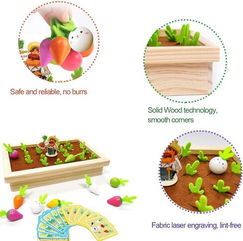 Montessori Toys for 3 4 5 Year Old Boys Girls, Educational Carrot Harvest Memory Game Gifts for Kids 3-6, Wood Preschool Learning Fine Motor Skills Game (Farm Theme) in Kuwait