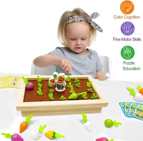 Montessori Toys for 3 4 5 Year Old Boys Girls, Educational Carrot Harvest Memory Game Gifts for Kids 3-6, Wood Preschool Learning Fine Motor Skills Game (Farm Theme) in Kuwait