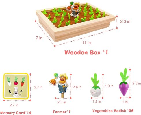 Montessori Toys for 3 4 5 Year Old Boys Girls, Educational Carrot Harvest Memory Game Gifts for Kids 3-6, Wood Preschool Learning Fine Motor Skills Game (Farm Theme) in Kuwait