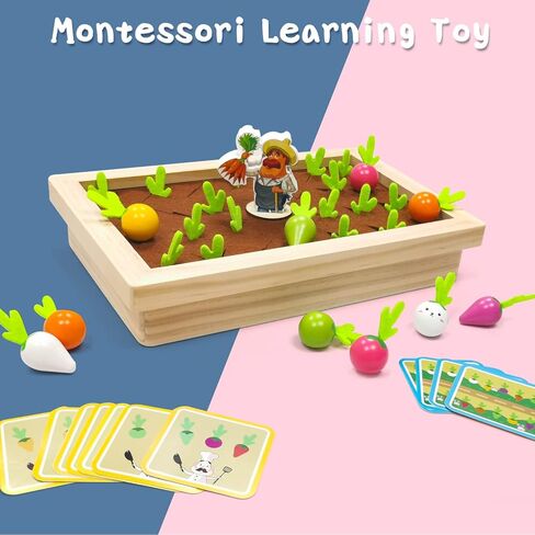Montessori Toys for 3 4 5 Year Old Boys Girls, Educational Carrot Harvest Memory Game Gifts for Kids 3-6, Wood Preschool Learning Fine Motor Skills Game (Farm Theme) in Kuwait