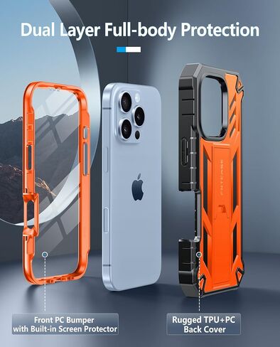 FNTCASE for iPhone 16 Pro Case: Military Grade Drop Proof Protection Mobile Cover with Kickstand | Matte Textured Rugged Shockproof TPU | Protective Sturdy Phone Case - 6.3 inch Black in Saudi Arabia
