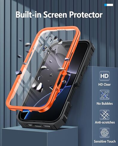 FNTCASE for iPhone 16 Pro Case: Military Grade Drop Proof Protection Mobile Cover with Kickstand | Matte Textured Rugged Shockproof TPU | Protective Sturdy Phone Case - 6.3 inch Black in Saudi Arabia