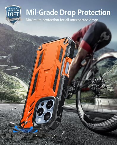 FNTCASE for iPhone 16 Pro Case: Military Grade Drop Proof Protection Mobile Cover with Kickstand | Matte Textured Rugged Shockproof TPU | Protective Sturdy Phone Case - 6.3 inch Black in Saudi Arabia