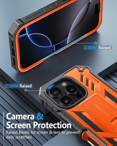 FNTCASE for iPhone 16 Pro Case: Military Grade Drop Proof Protection Mobile Cover with Kickstand | Matte Textured Rugged Shockproof TPU | Protective Sturdy Phone Case - 6.3 inch Black in Saudi Arabia