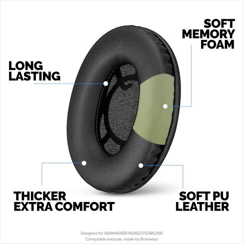 وسائد أذن بديلة لسماعات SENNHEISER RS120، RS110، RS115، RS117، RS119 - جلد PU ناعم ووسادة أذن إسفنجية - HDR 120، HDR100، HDR110، HDR117، HDR119، من Brainwavz in Saudi Arabia