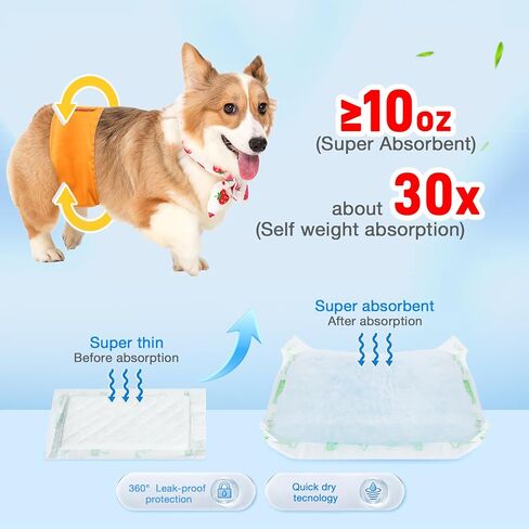 بطانات حفاضات الكلاب 100 قطعة، وسادات معززة لحفاضات الكلاب للاستعمال مرة واحدة، مقاومة للتسرب والامتصاص للغاية للإناث والذكور تناسب معظم أحزمة البطن والأغطية وحفاضات الفترة الزمنية القابلة لإعادة الاستخدام (كبير جدًا، XL-100 قيراط) in Kuwait